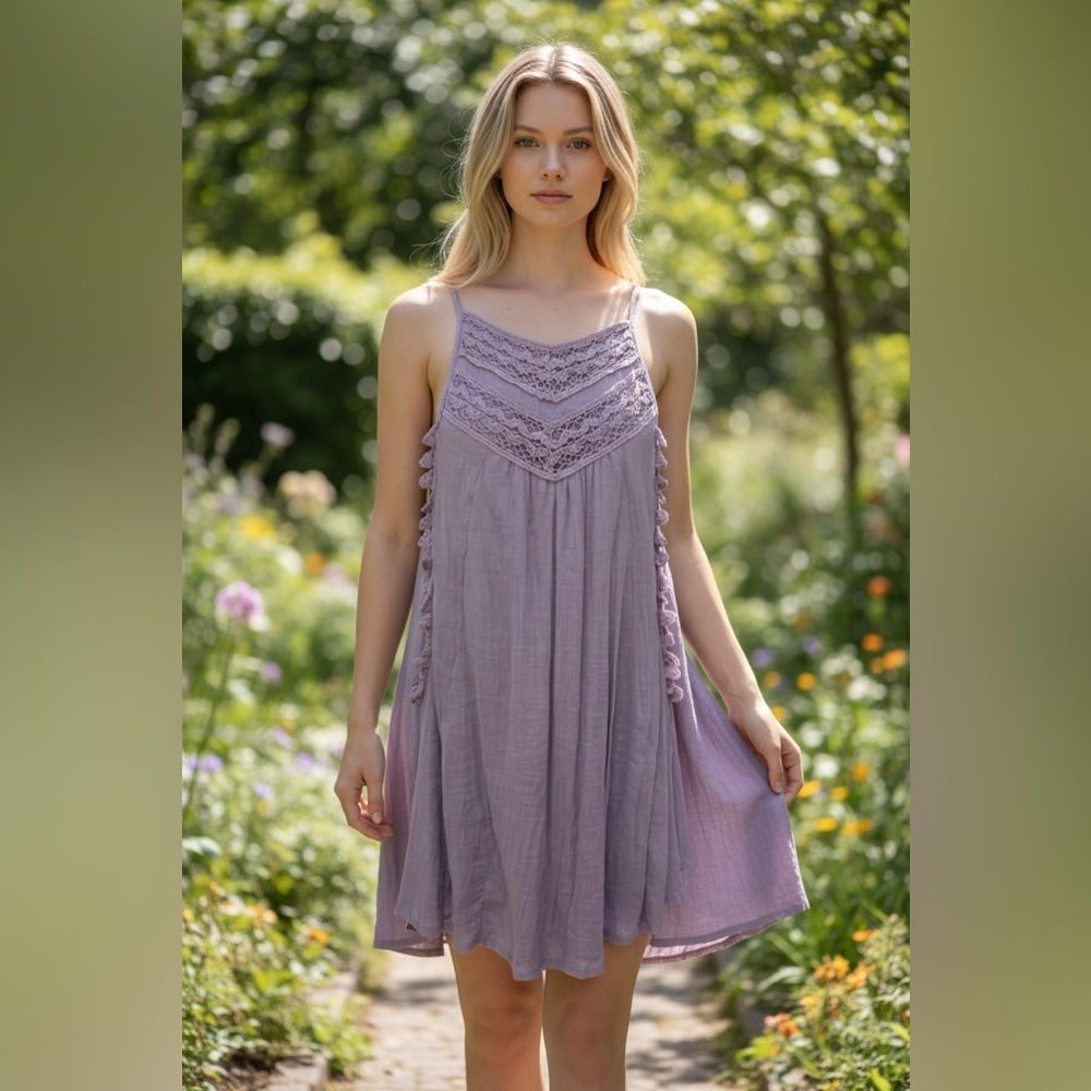 Mittoshop Lavender Boho Crochet Swing Dress | Size S
